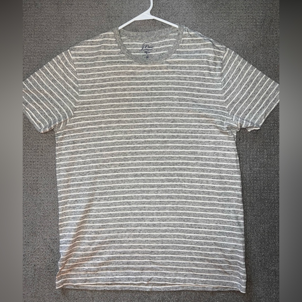 J Crew knit top! Grey base with white stripe! Only worn a few times. Size M